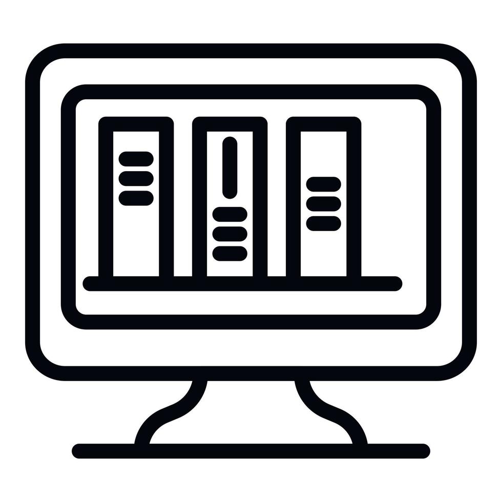 Books on a computer screen icon, outline style vector
