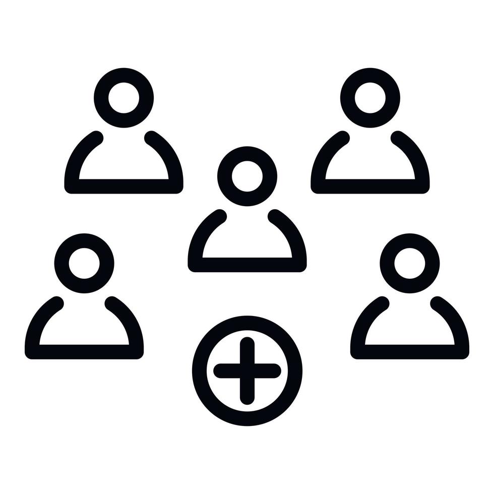 Five persons and a plus sign icon, outline style vector