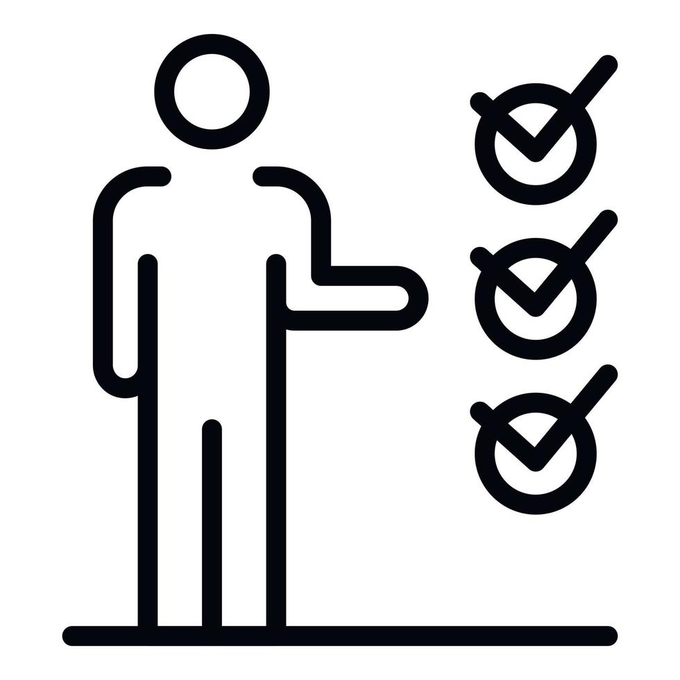 Man points to checkboxes icon, outline style vector