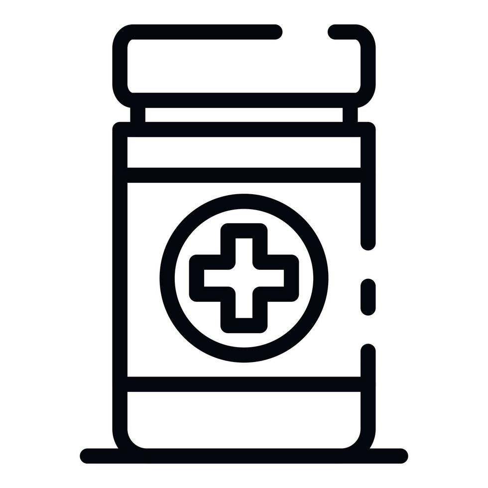 Plastic bottle with pills icon, outline style vector