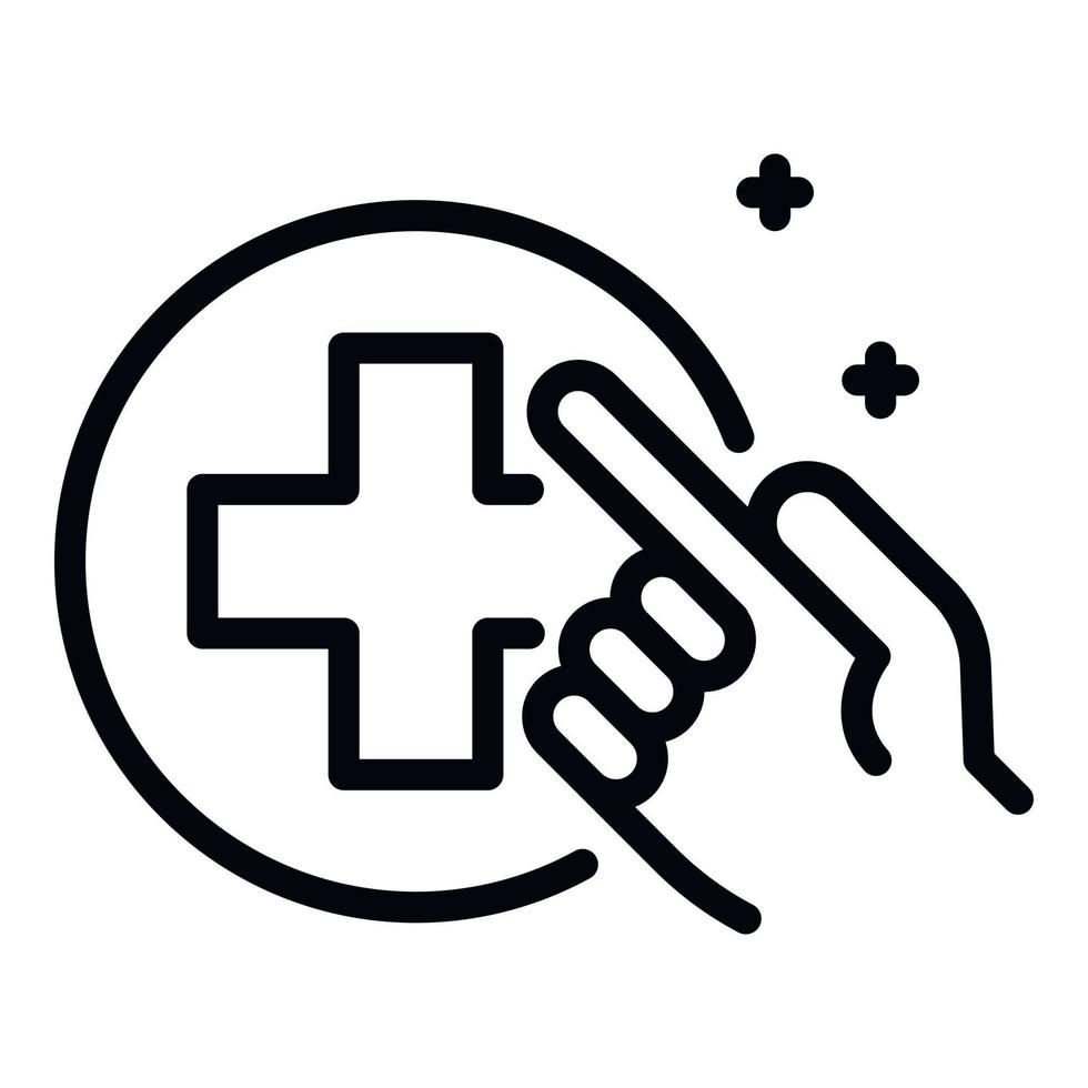 Hand and medical cross icon, outline style vector