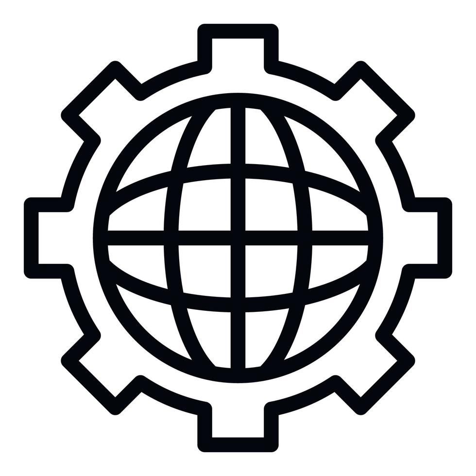 Globe in gear icon, outline style vector