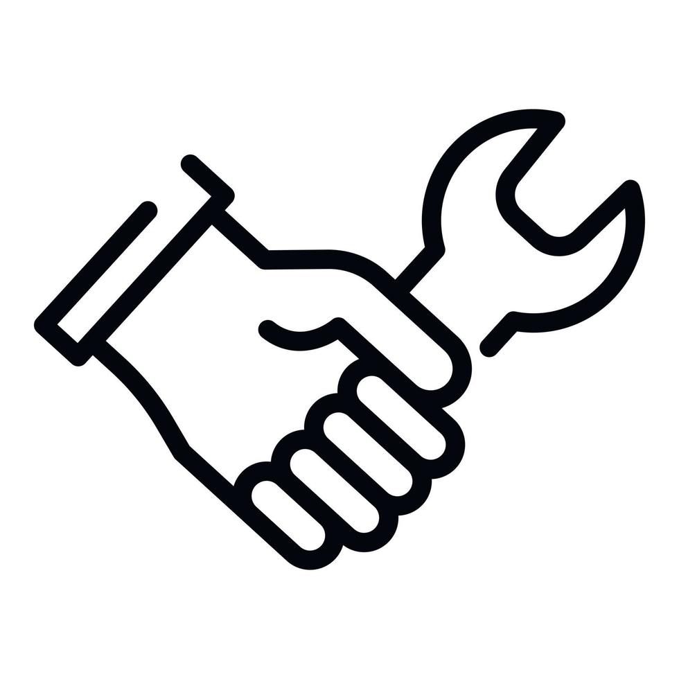 Wrench in hand icon, outline style vector