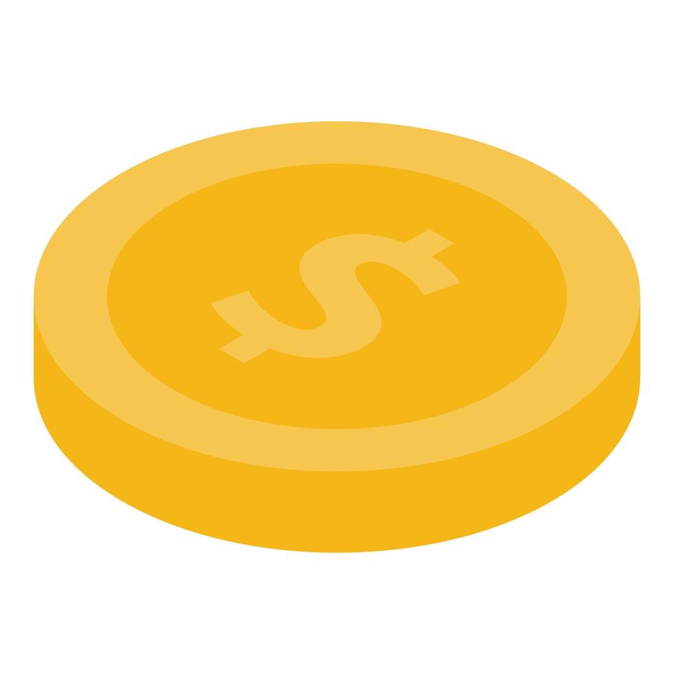 Gold dollar coin icon, isometric style vector