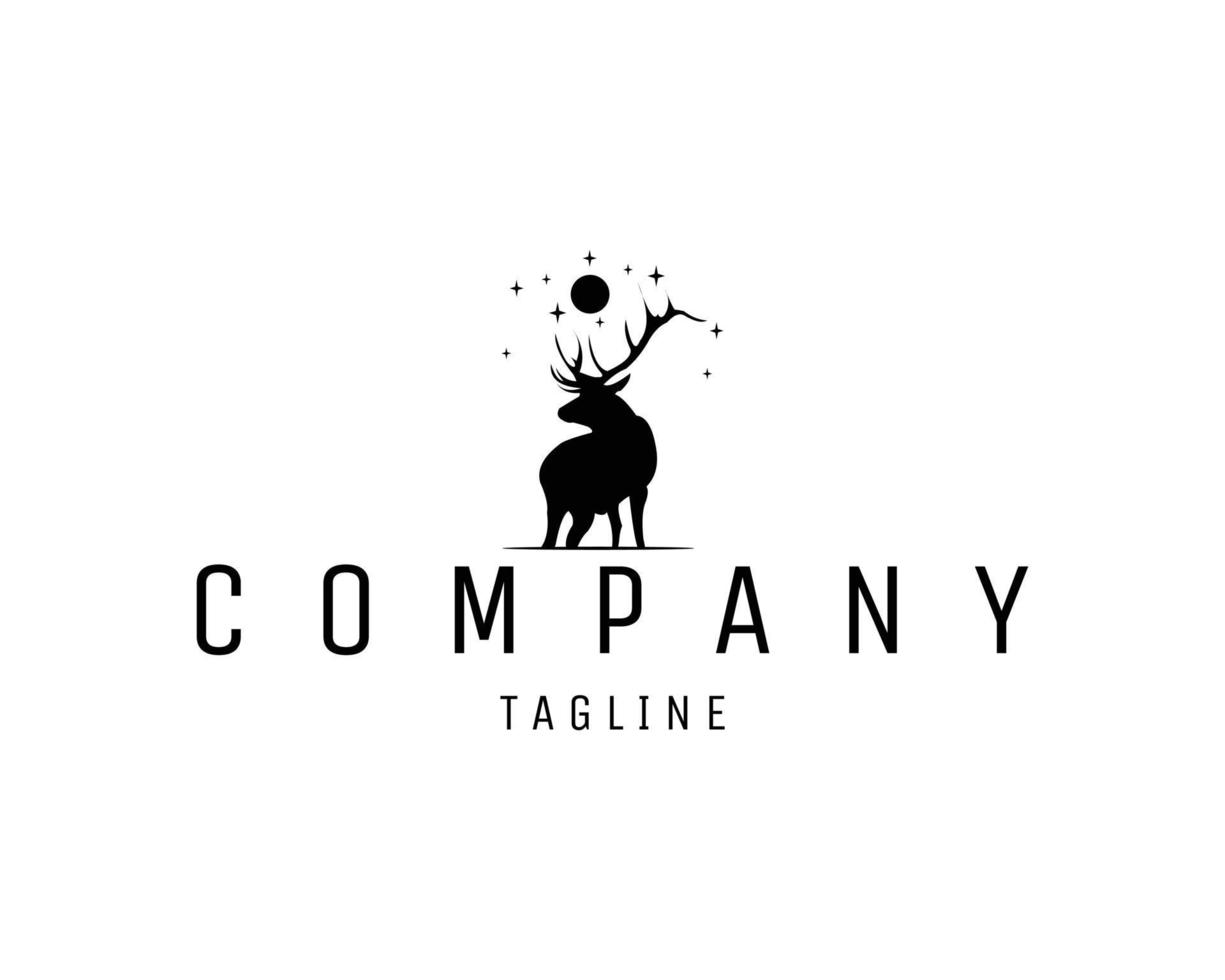 Vector logo with abstract deer and moon image isolated on white background looks elegant and stylish from front suitable for animal industry. vector illustration available in eps 10.