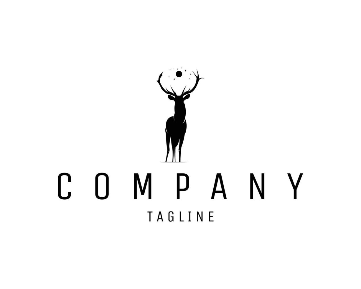 Big deer and moon silhouette logo isolated on white background front view. Best for badge, emblem, icon and sticker design. vector illustration available in eps 10.