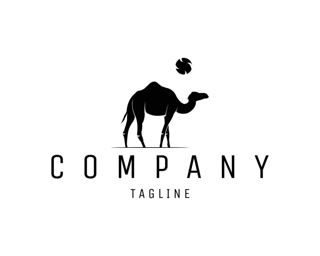 camel silhouette logo featured with moon view isolated white background. best for the animal industry. vector illustration available in eps 10.