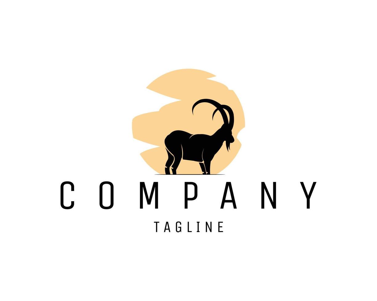 vector illustration of old horned goat silhouette isolated on white background showing from side. Best for badge, emblem, icon and sticker design.