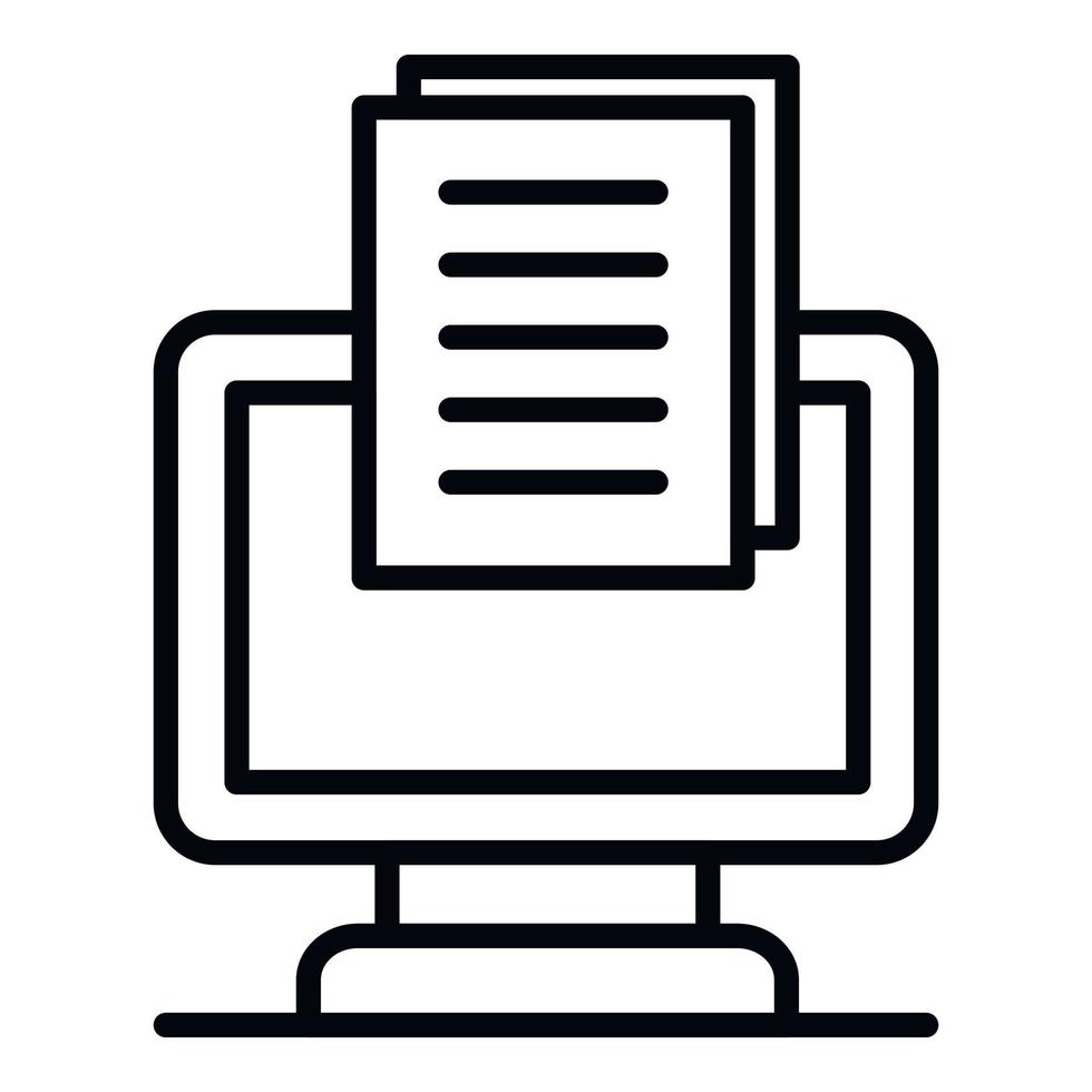 Monitor and document icon, outline style vector