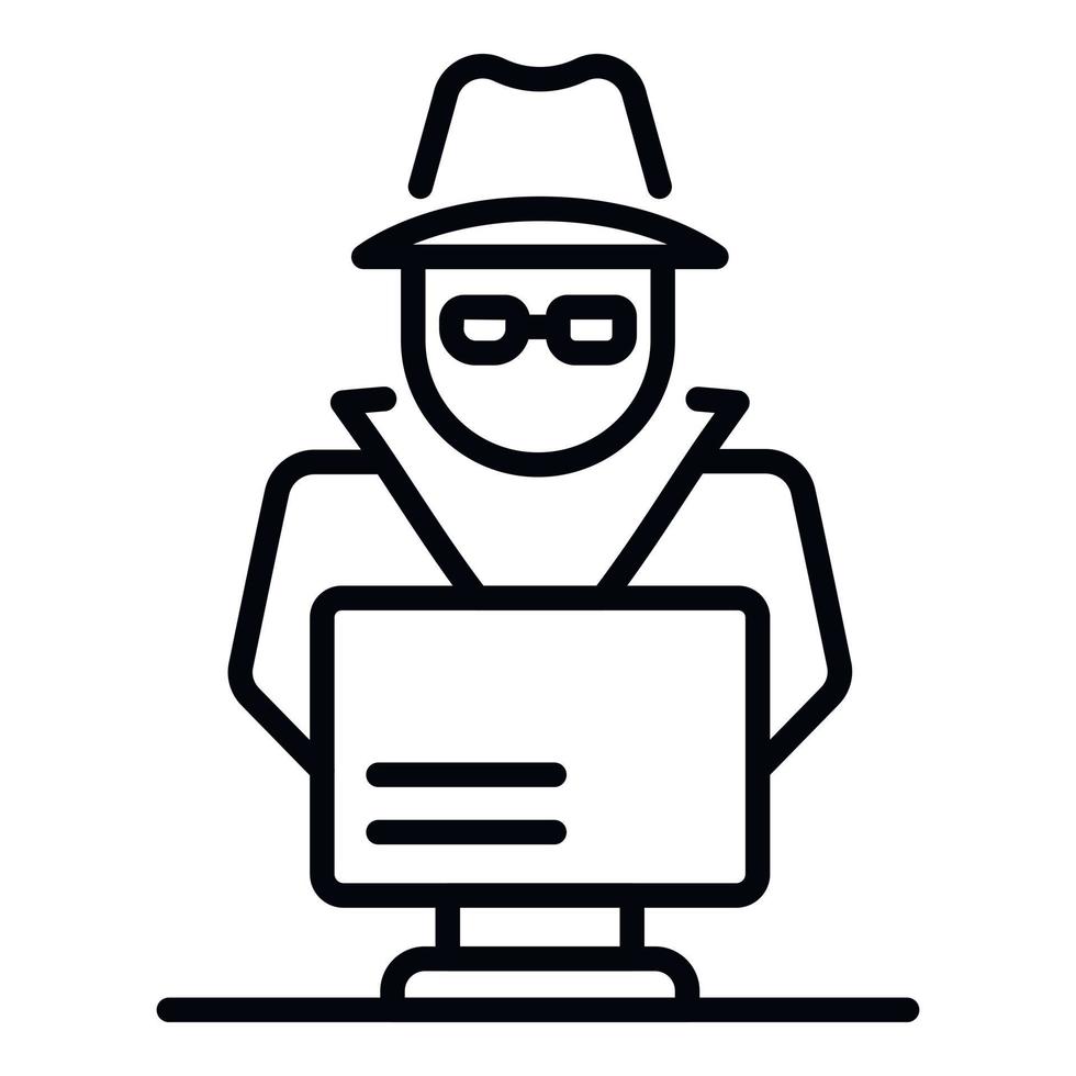 Laptop secret hacker icon, outline style vector