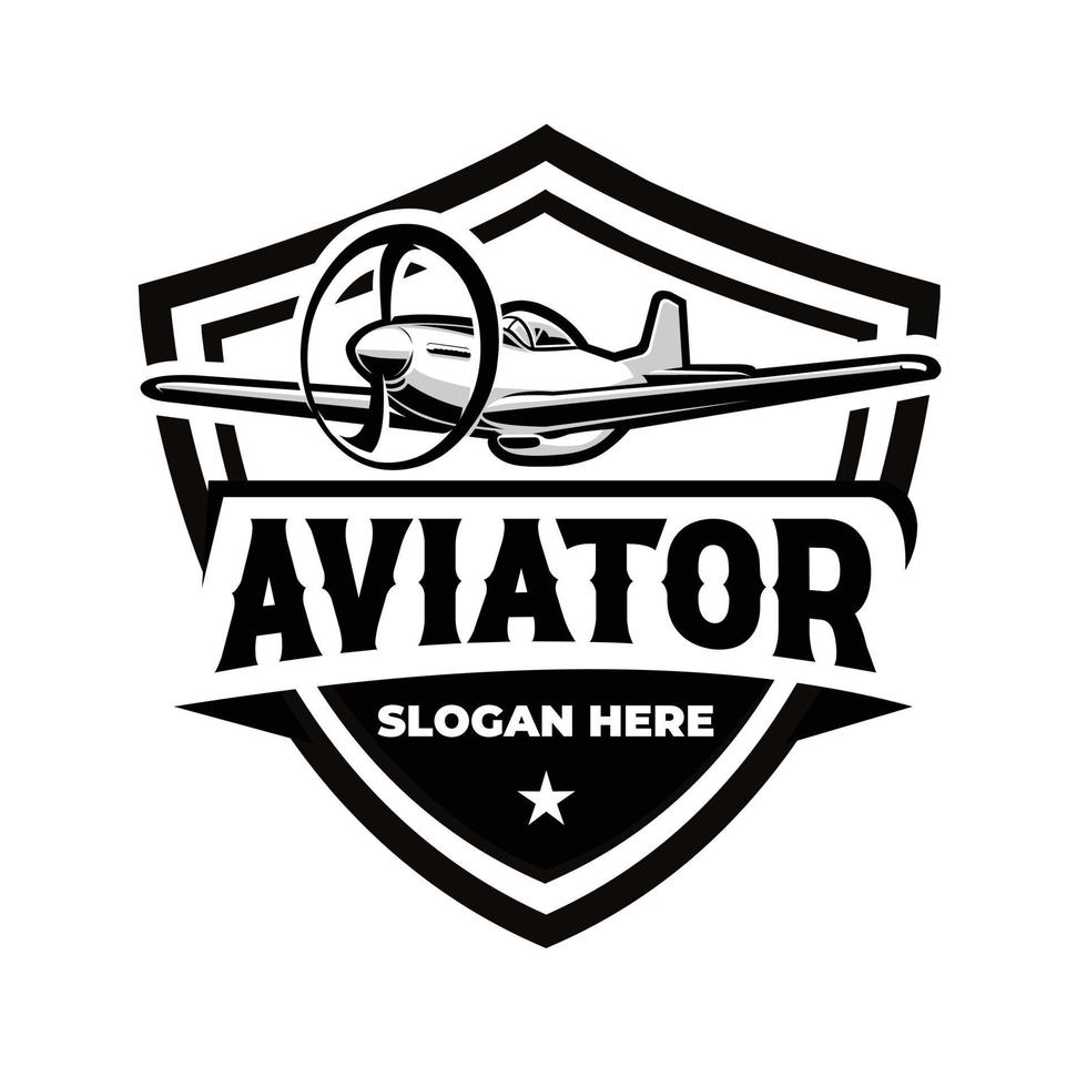 Premium Classic Aviator Logo Emblem. War Plane Aircraft Vector Isolated
