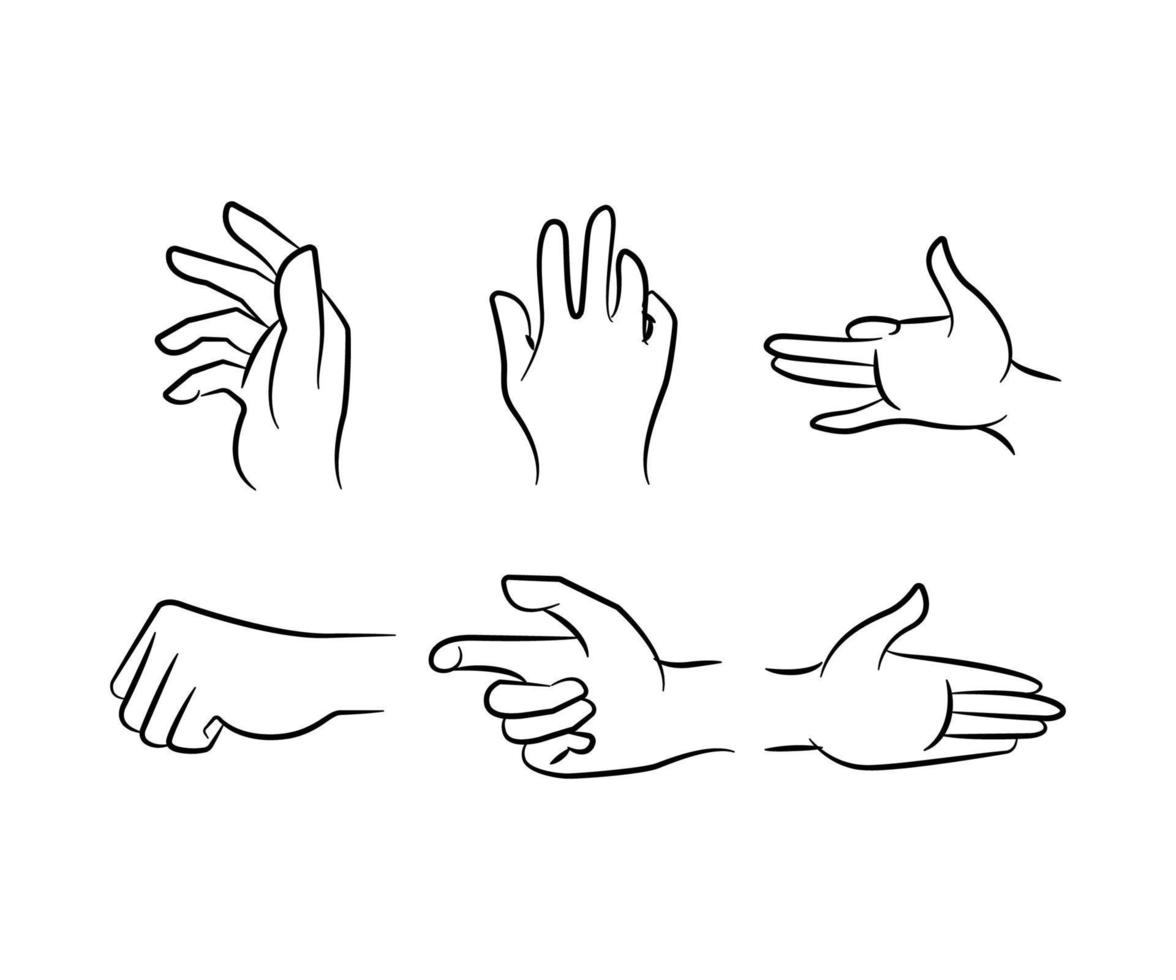 sketch hand gesture set vector line illustration