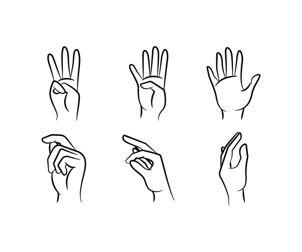 hand drawn hand number and hand gesture set vector