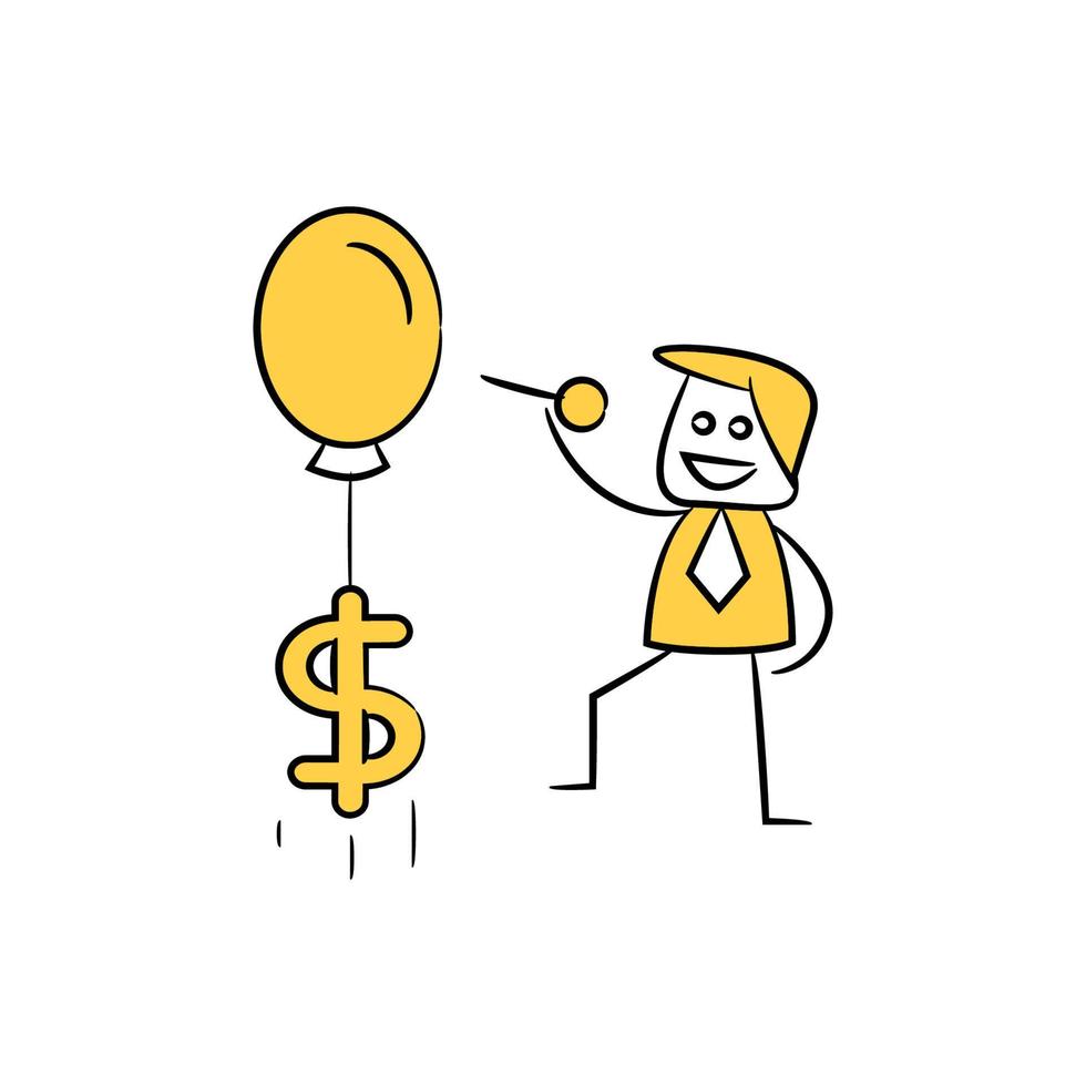businessman and dollar balloon stick figure illustration vector