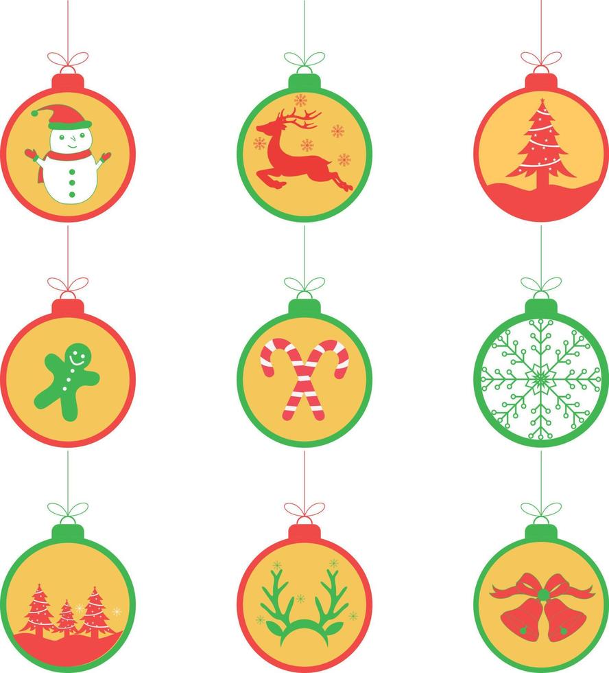 Juego de bolas de Navidad, adornos de Navidad decorativos cortados con láser, juego de juguetes de Navidad, vectores de diseños de juguetes coloridos para niños