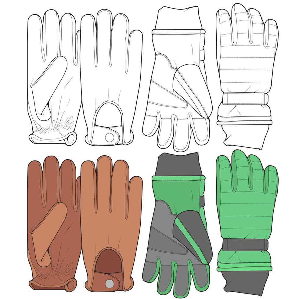 Set of isolated object of glove and winter icon. Set of glove and equipment vector for coloring book stock.