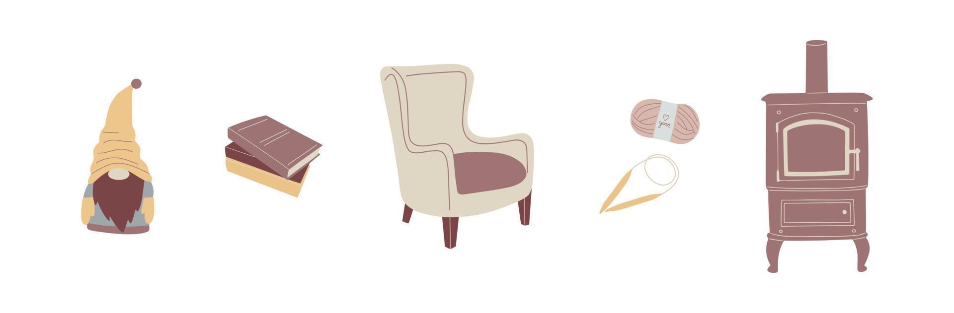Set of hand drawn autumn and winter hygge elements vector