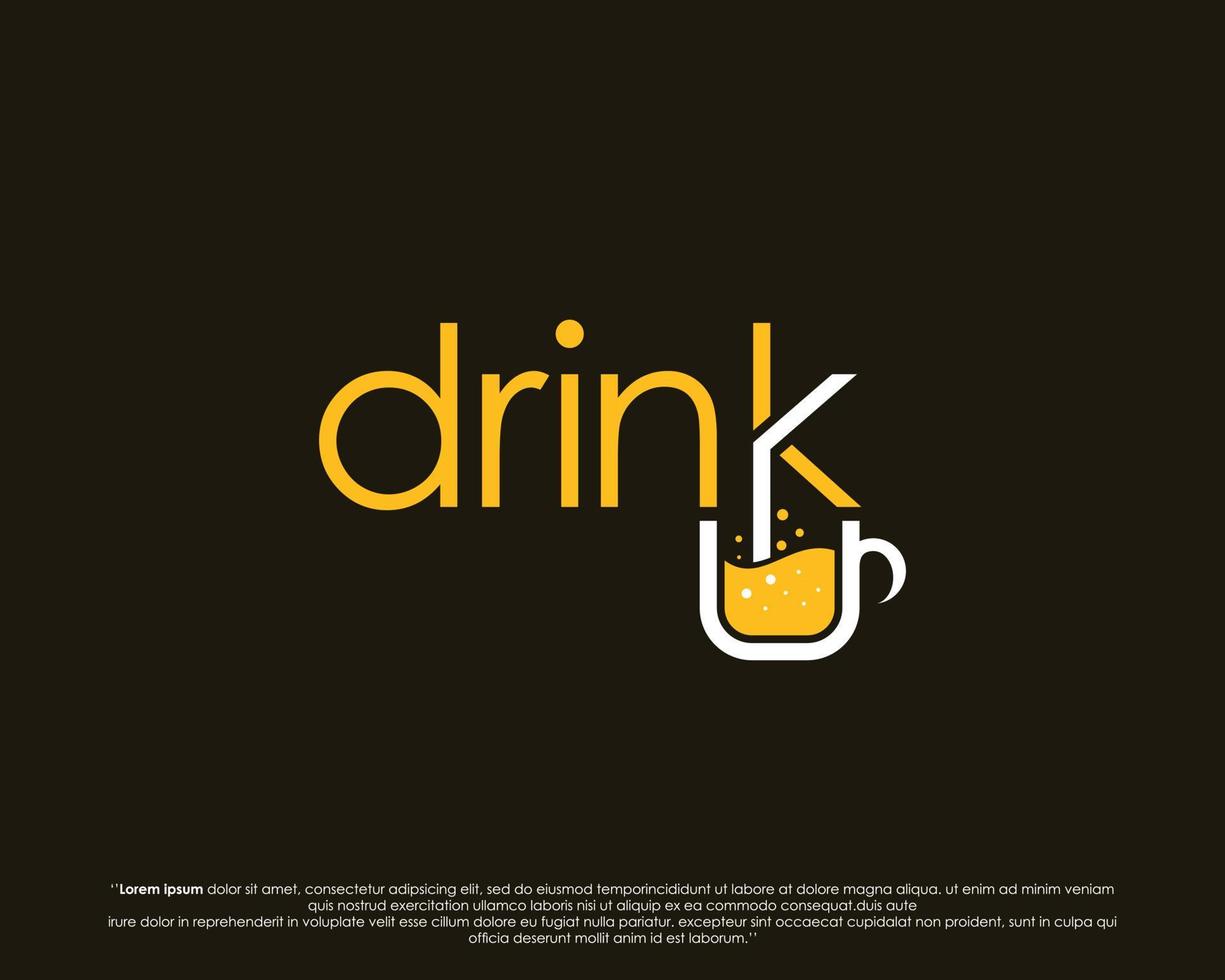 DRINK text logo modern TYPOGRAPHY. Fruit juice logo. Fresh drink logo Beer glass vector