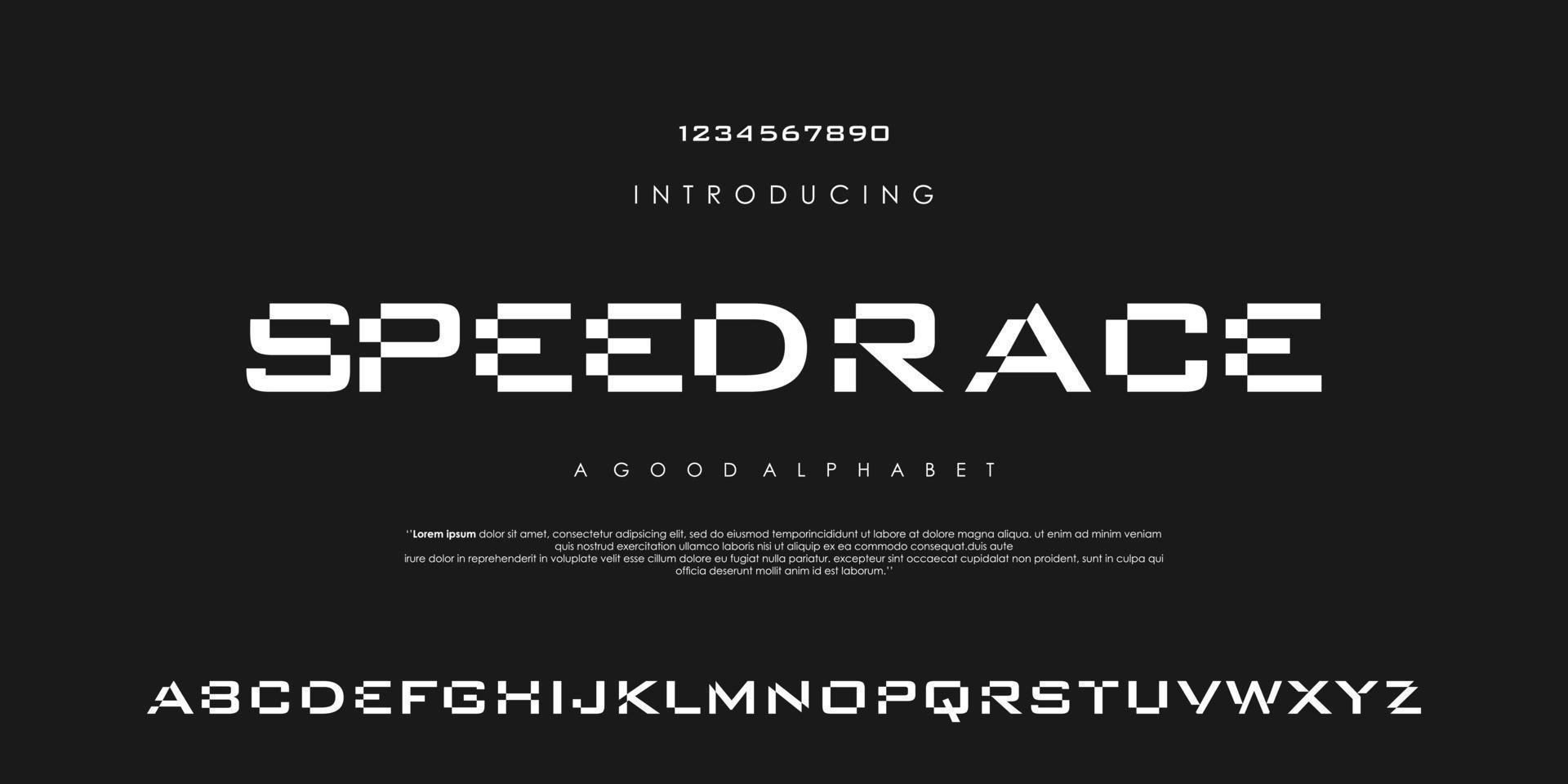 Modern abstract digital alphabet font. Minimal technology typography, Creative sport font and with numbers. vector illustration