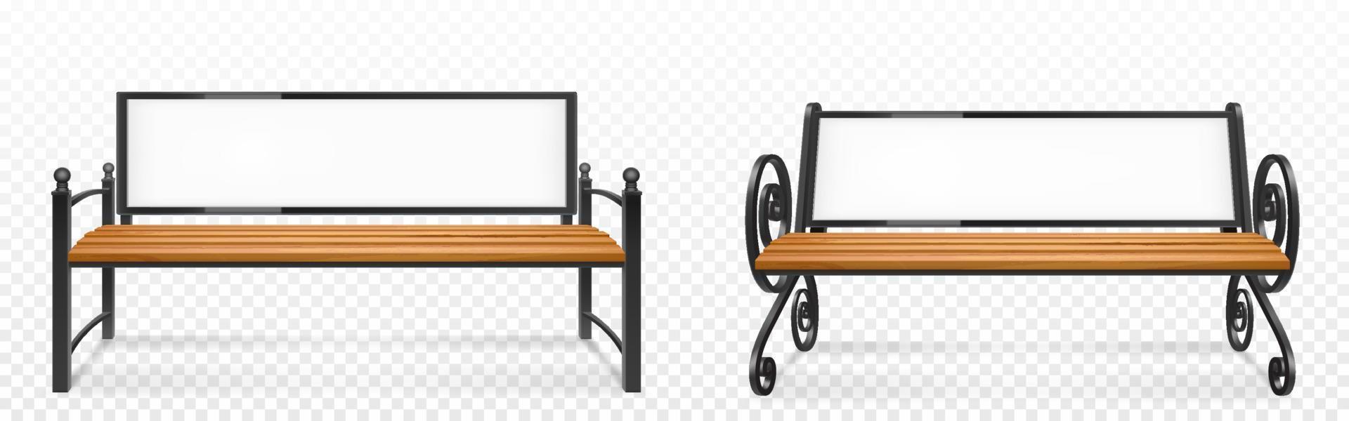 Wooden bench with empty advertising banner vector