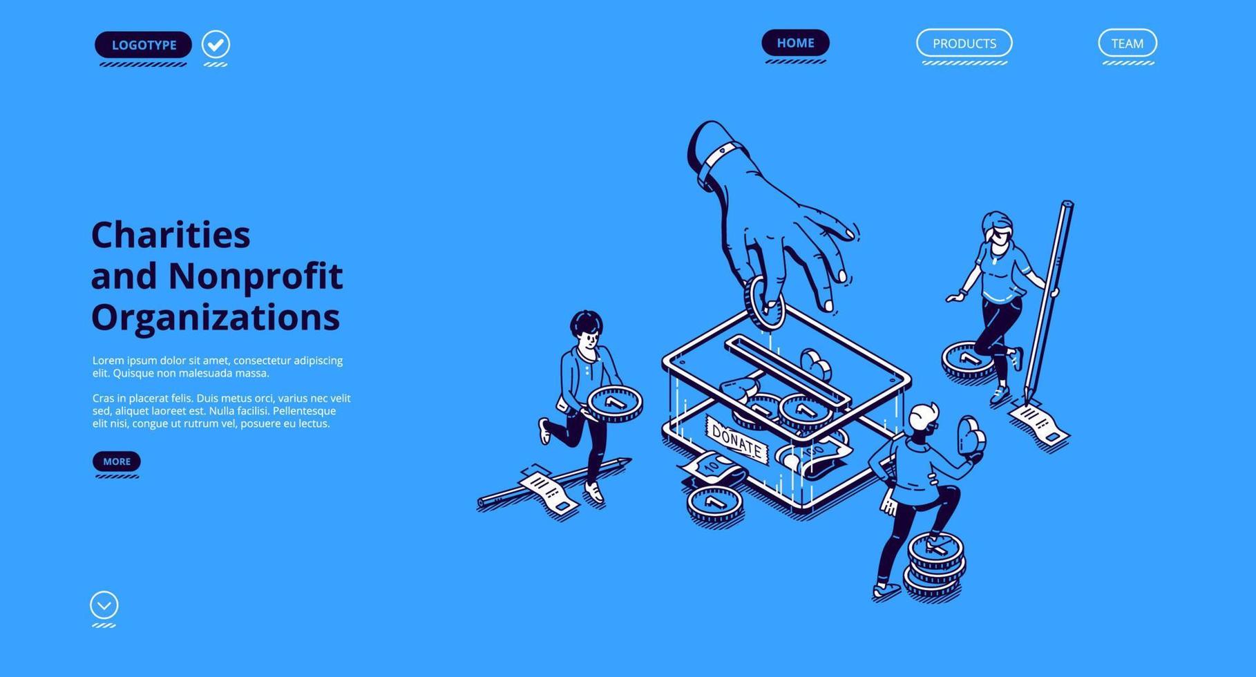 Charities and nonprofit organization landing page vector