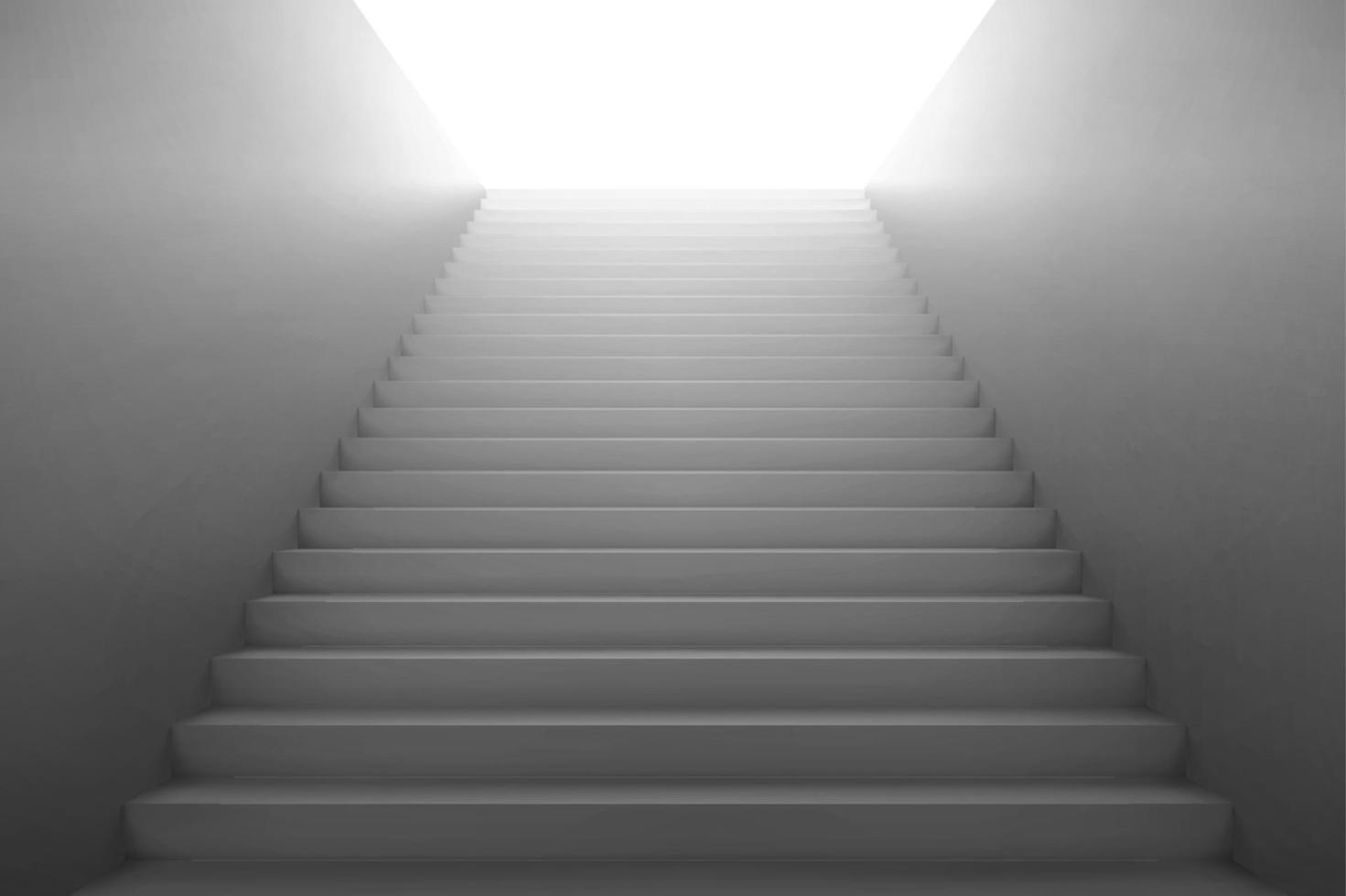 Escaleras 3d que van a la luz, construcción de escaleras. vector