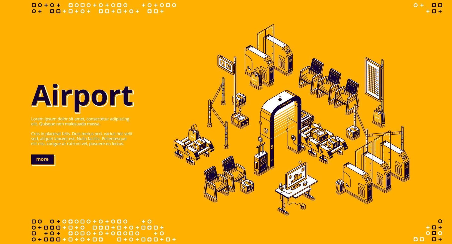 Airport isometric landing page, passenger control vector