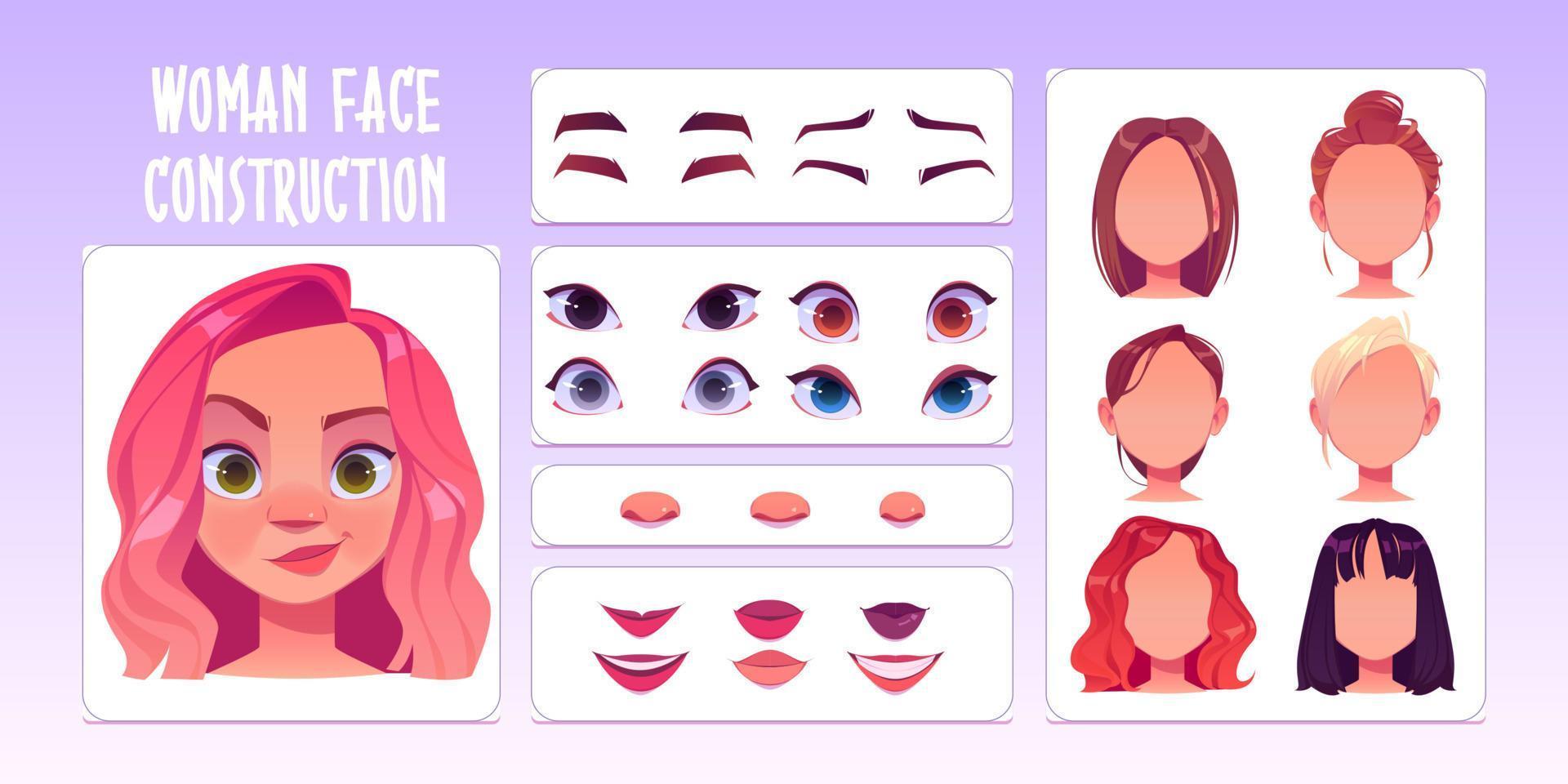 Woman face constructor, avatar of female character vector