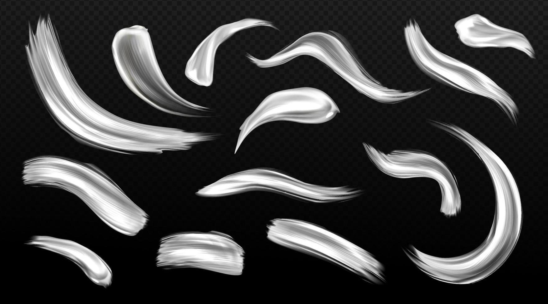 Silver brush strokes, metal paint smears isolated vector