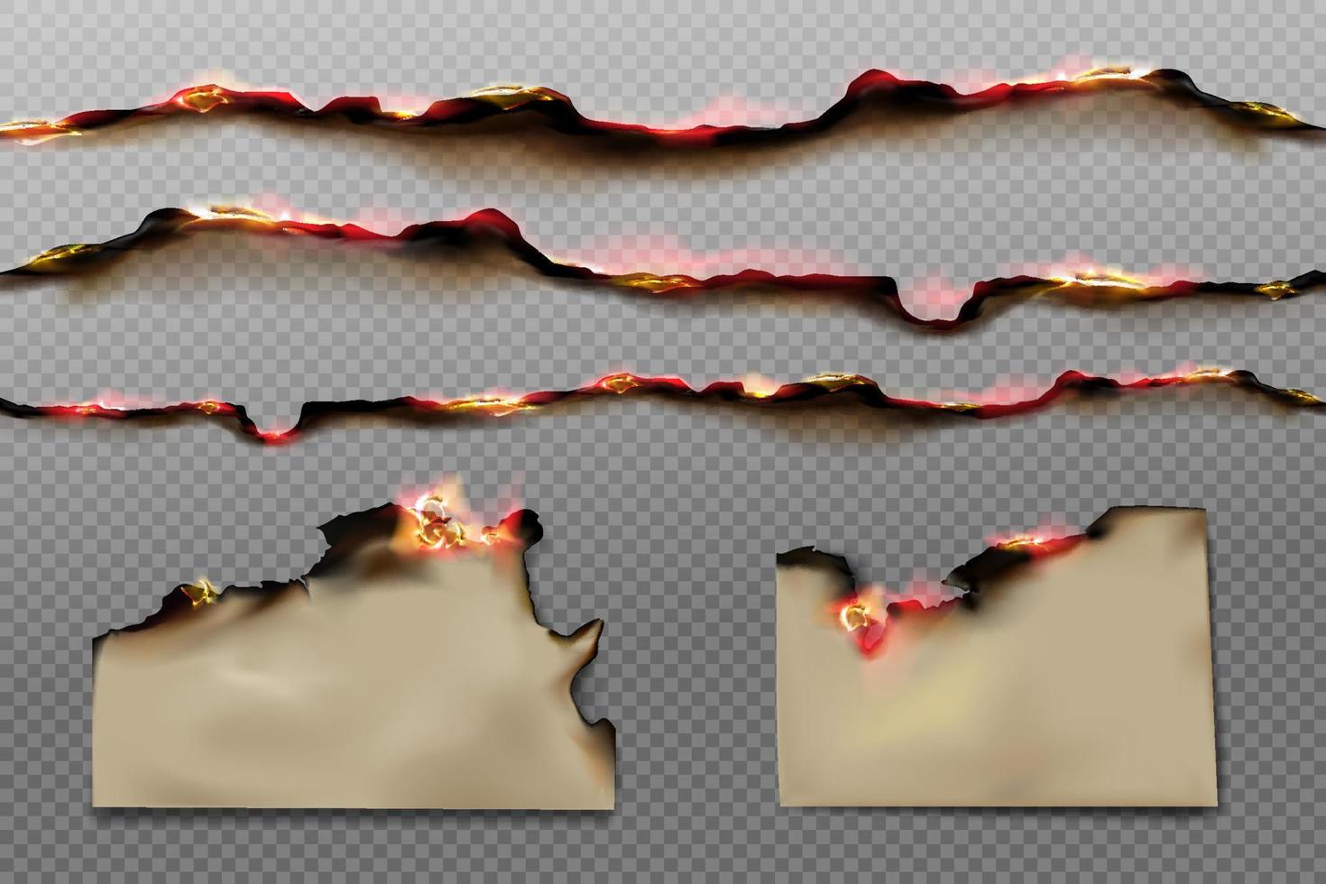 Burnt paper edges and parchment sheets with fire vector