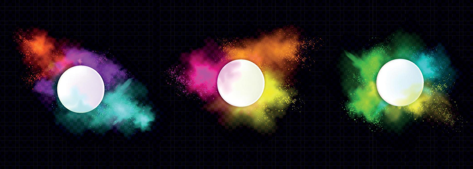 Powder Holi paints round frames colorful clouds vector