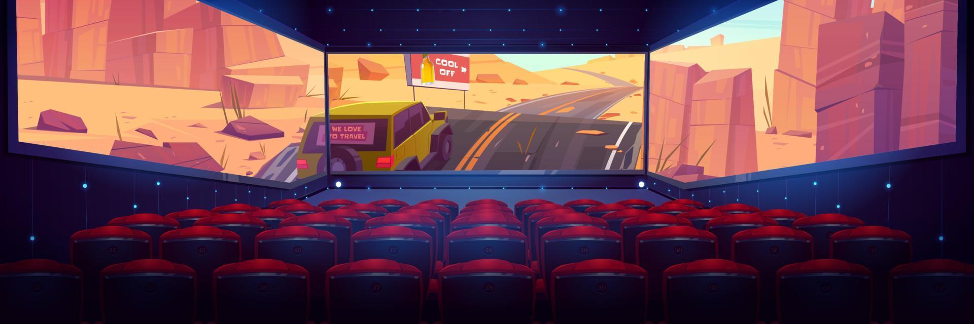 sala de cine con pantalla panorámica de tres lados vector