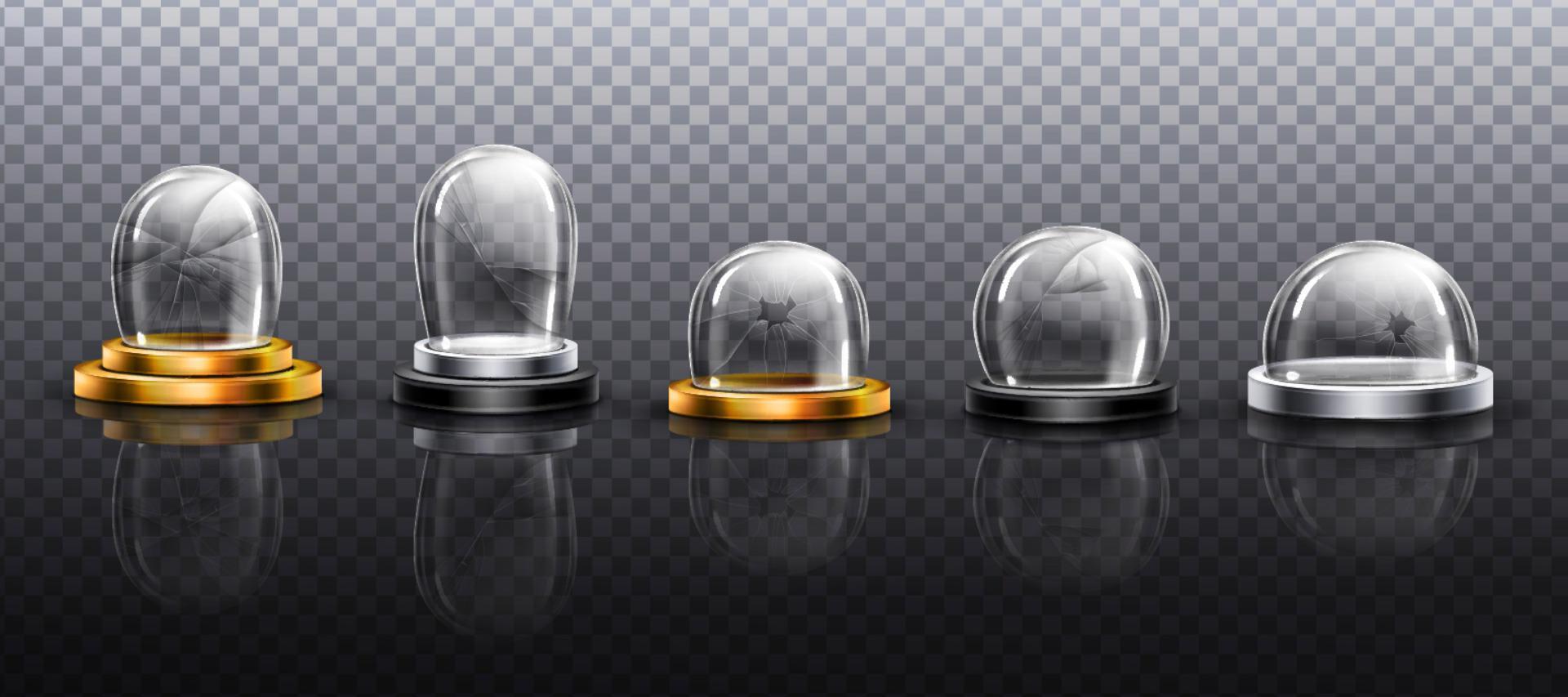 Broken glass domes on metal and gold podium vector