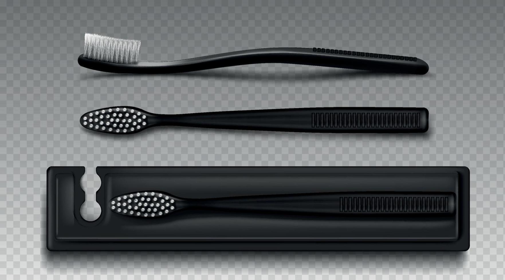 Black plastic toothbrush with package box vector