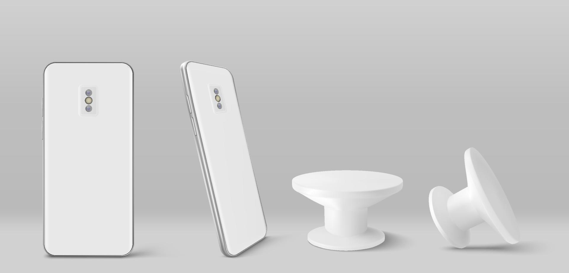 White smartphone back and pop socket holder vector