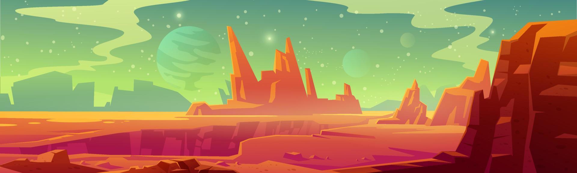 Mars landscape, alien planet, martian background vector