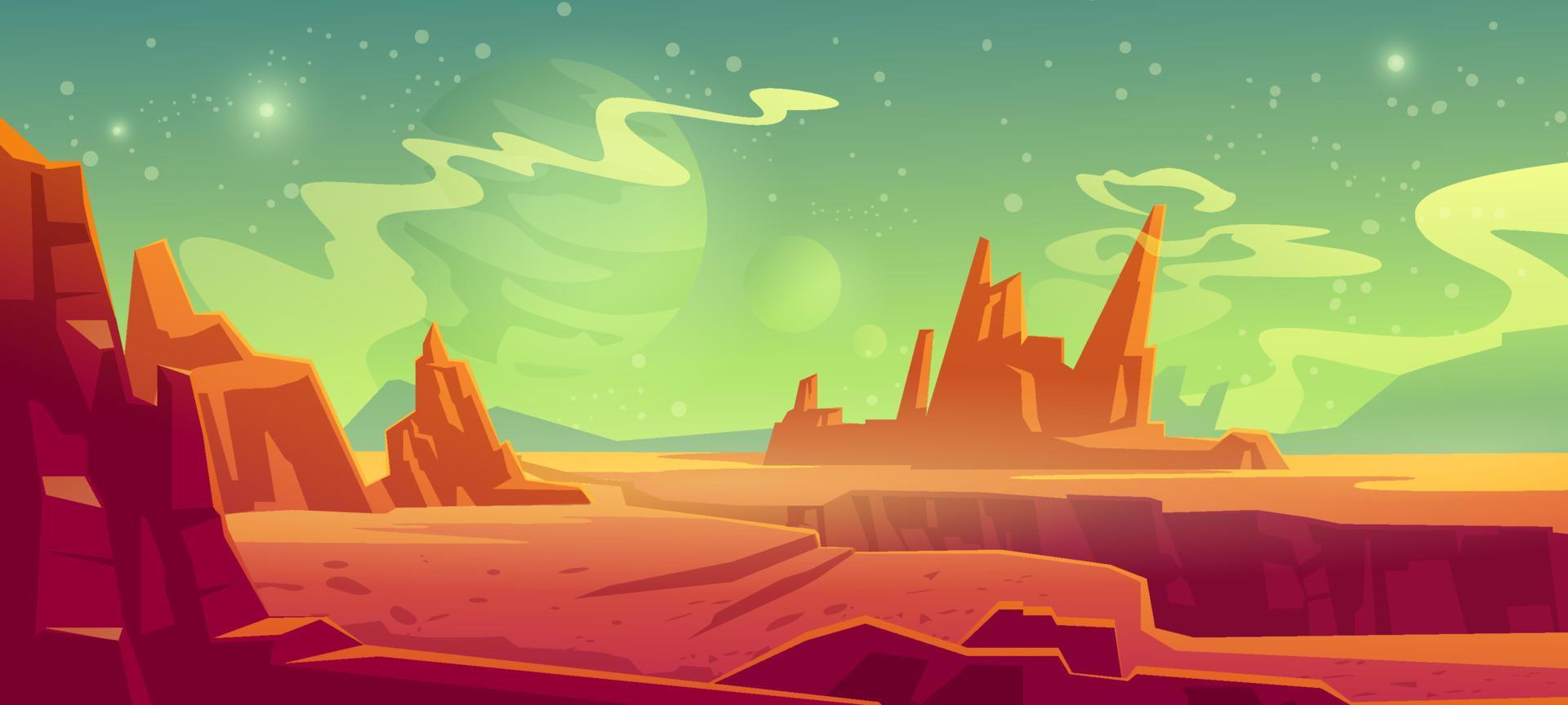 Mars landscape, alien planet, martian background vector