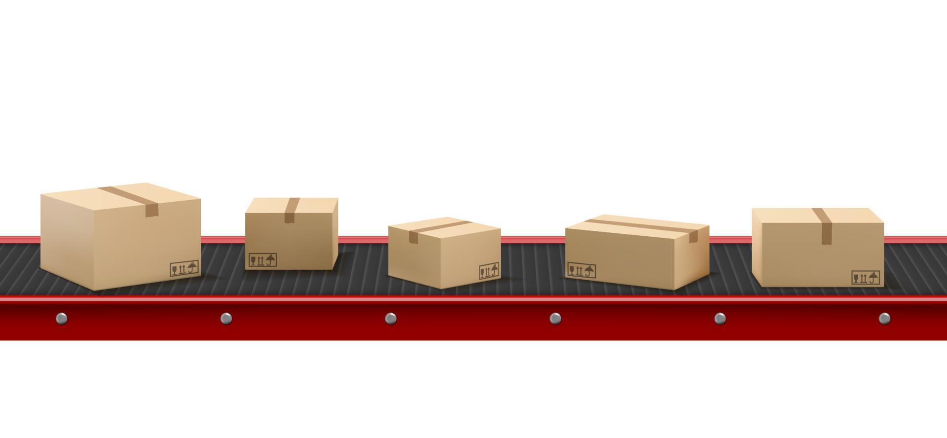 Conveyor belt with cardboard boxes at factory vector