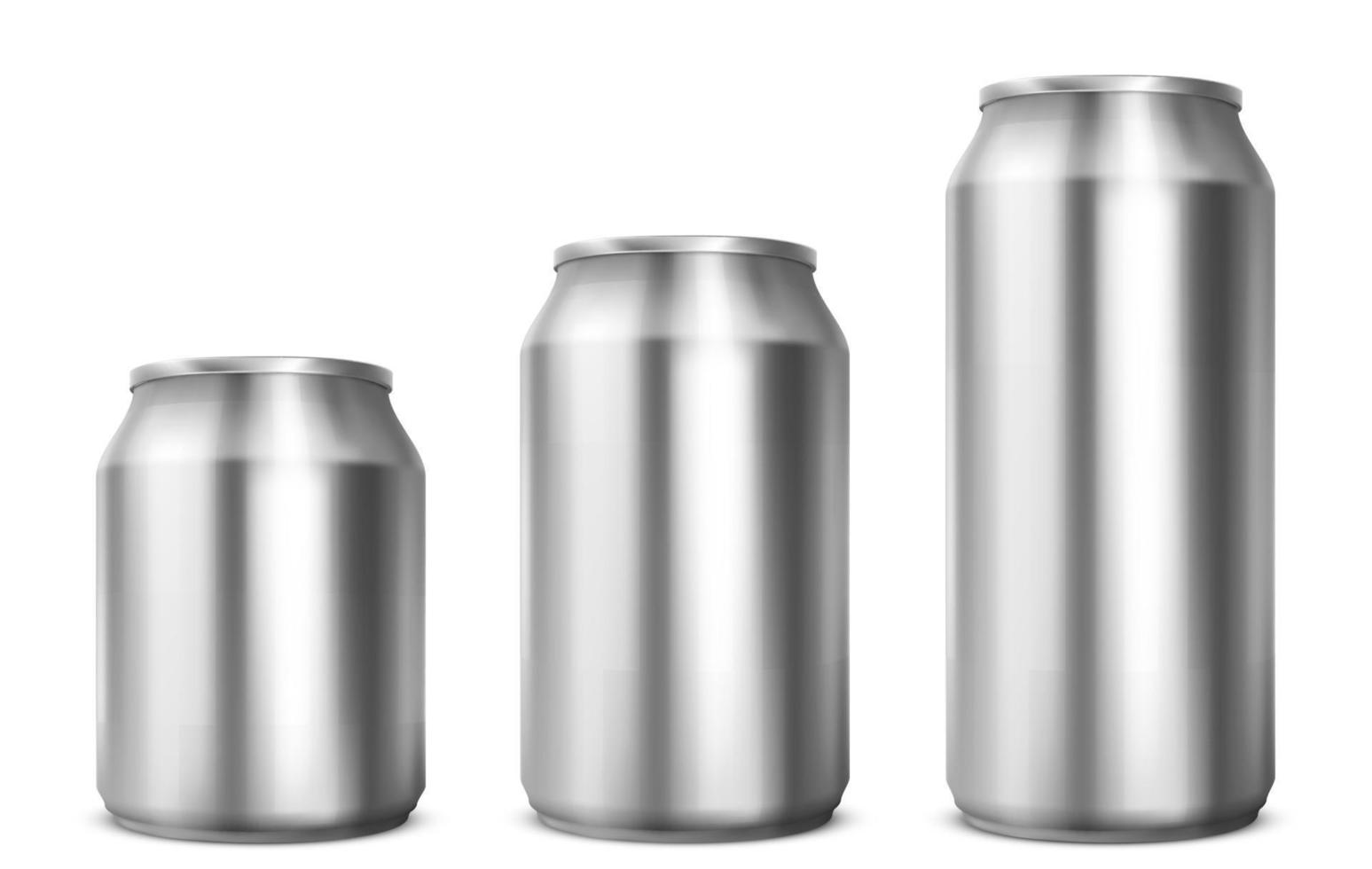 Aluminium cans different sizes for soda or beer vector