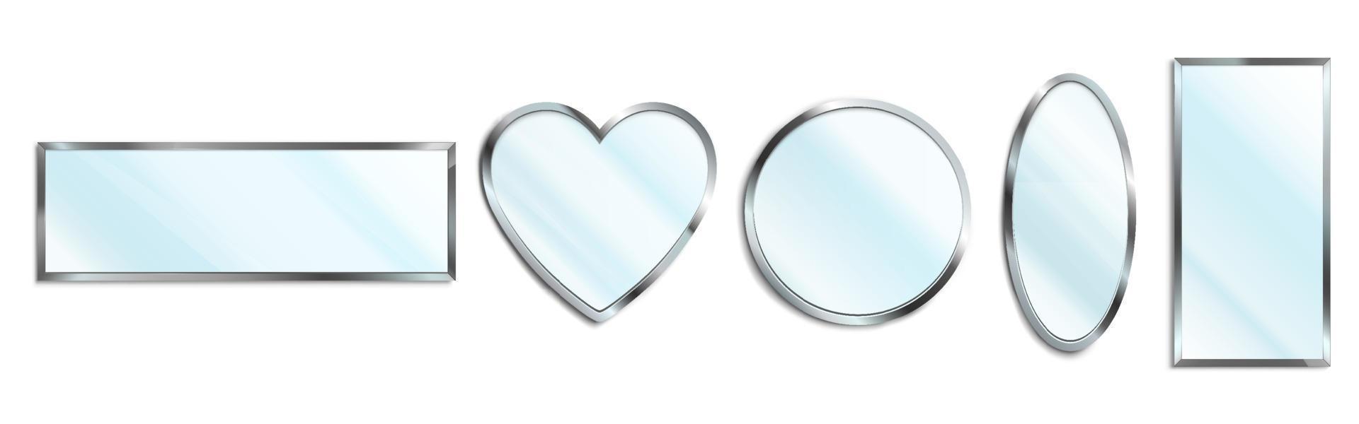 Mirrors in chrome frame different shapes vector