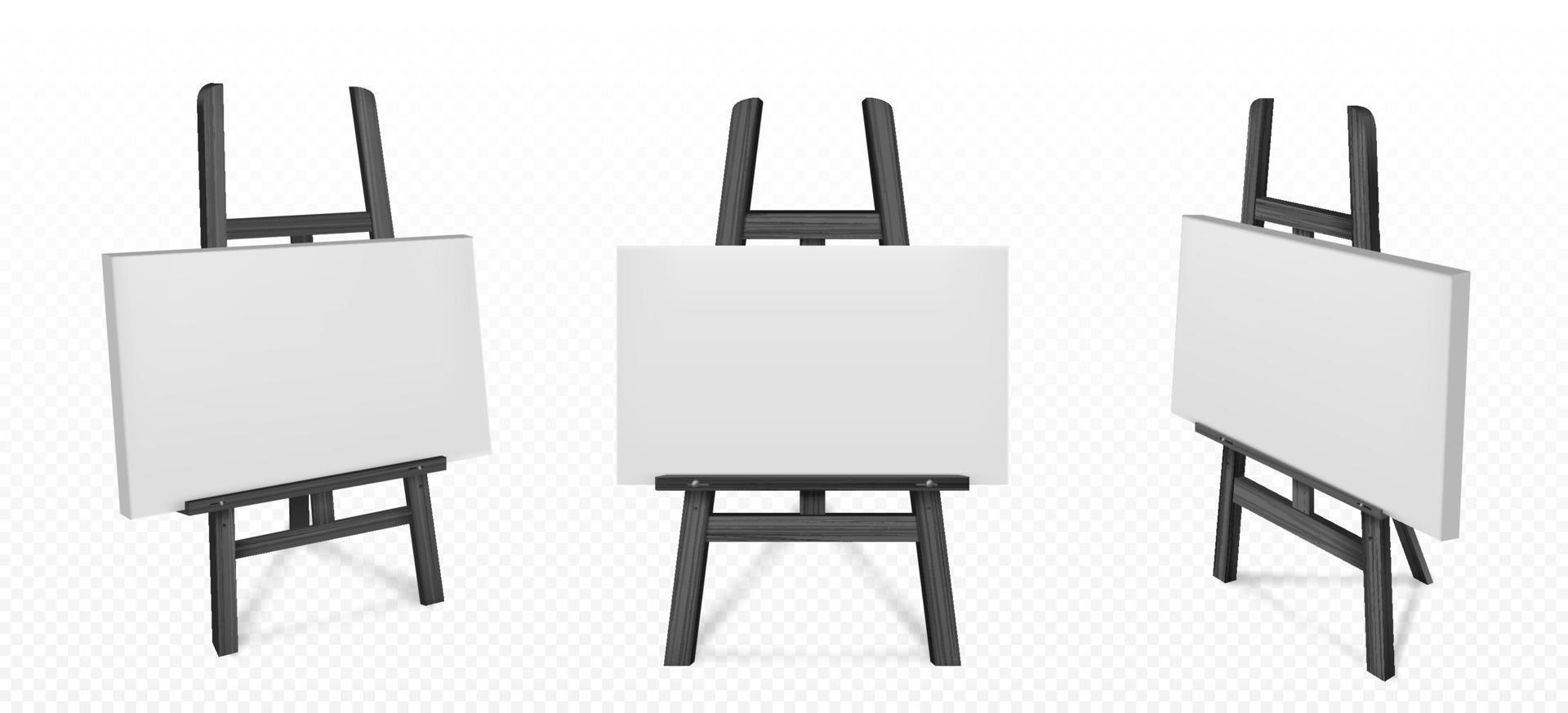 Vector black wooden easel with white canvas