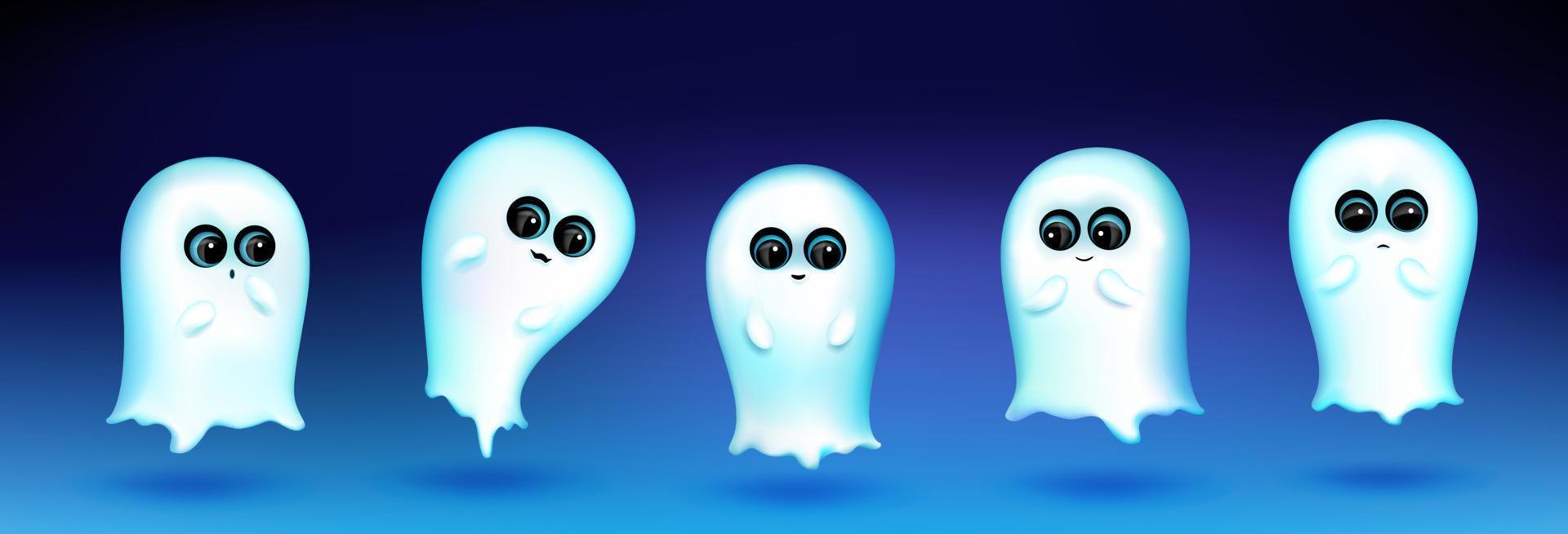 lindo personaje fantasma con diferentes emociones vector