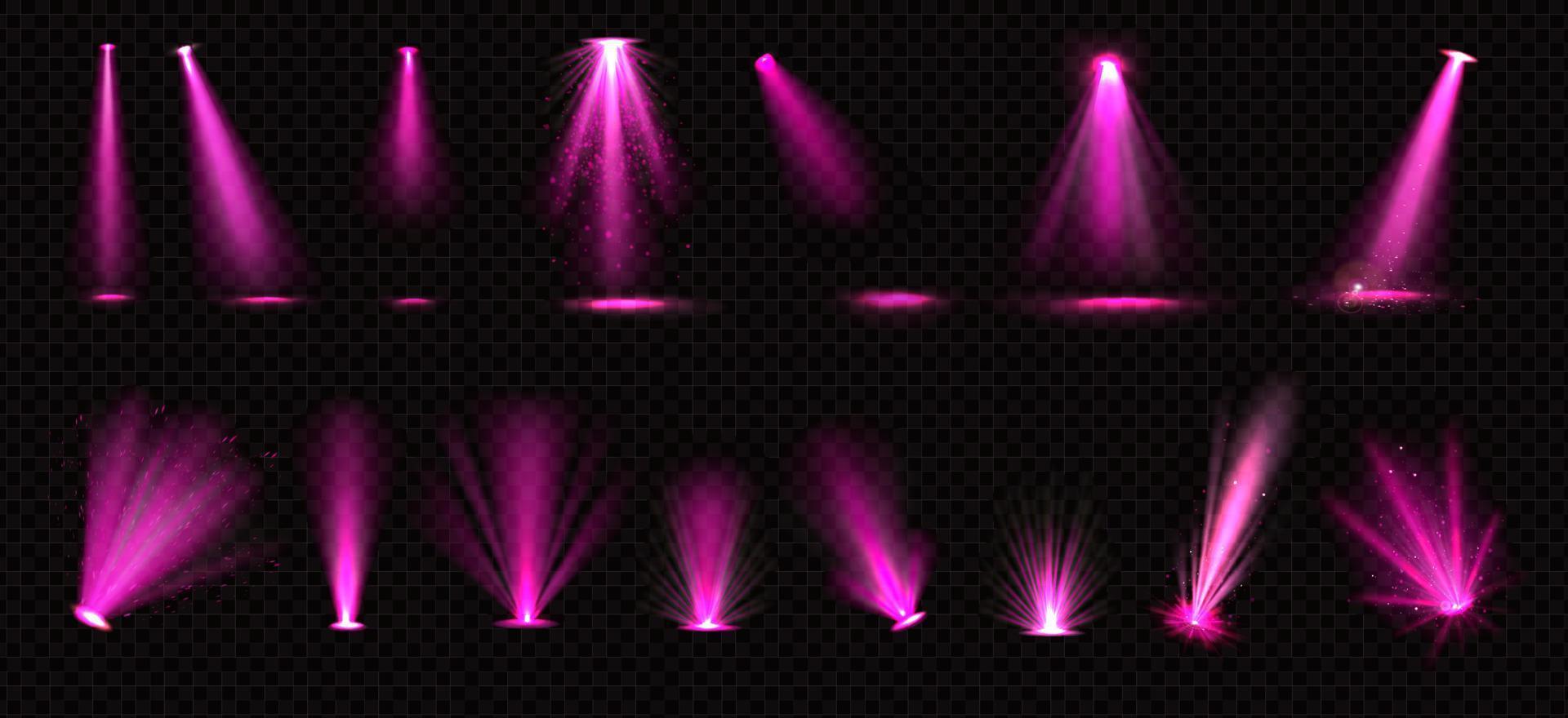 Pink spotlights beams and floor projectors vector