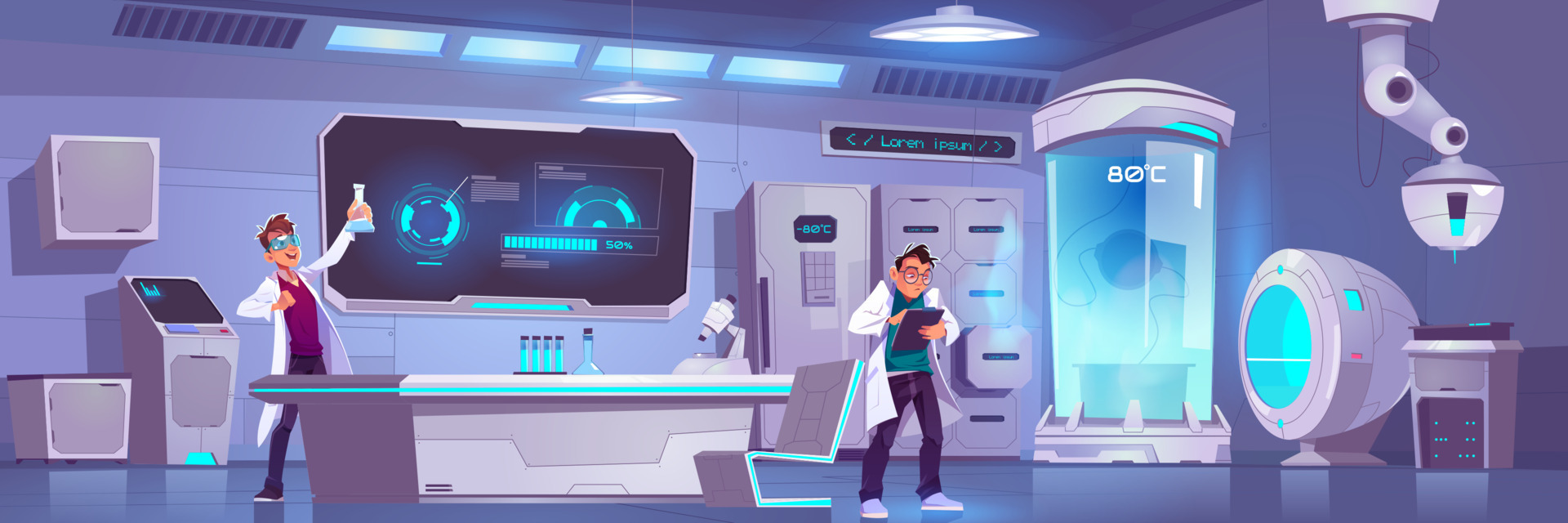 Scientists in lab experiment, scientific research 15369965 Vector Art ...