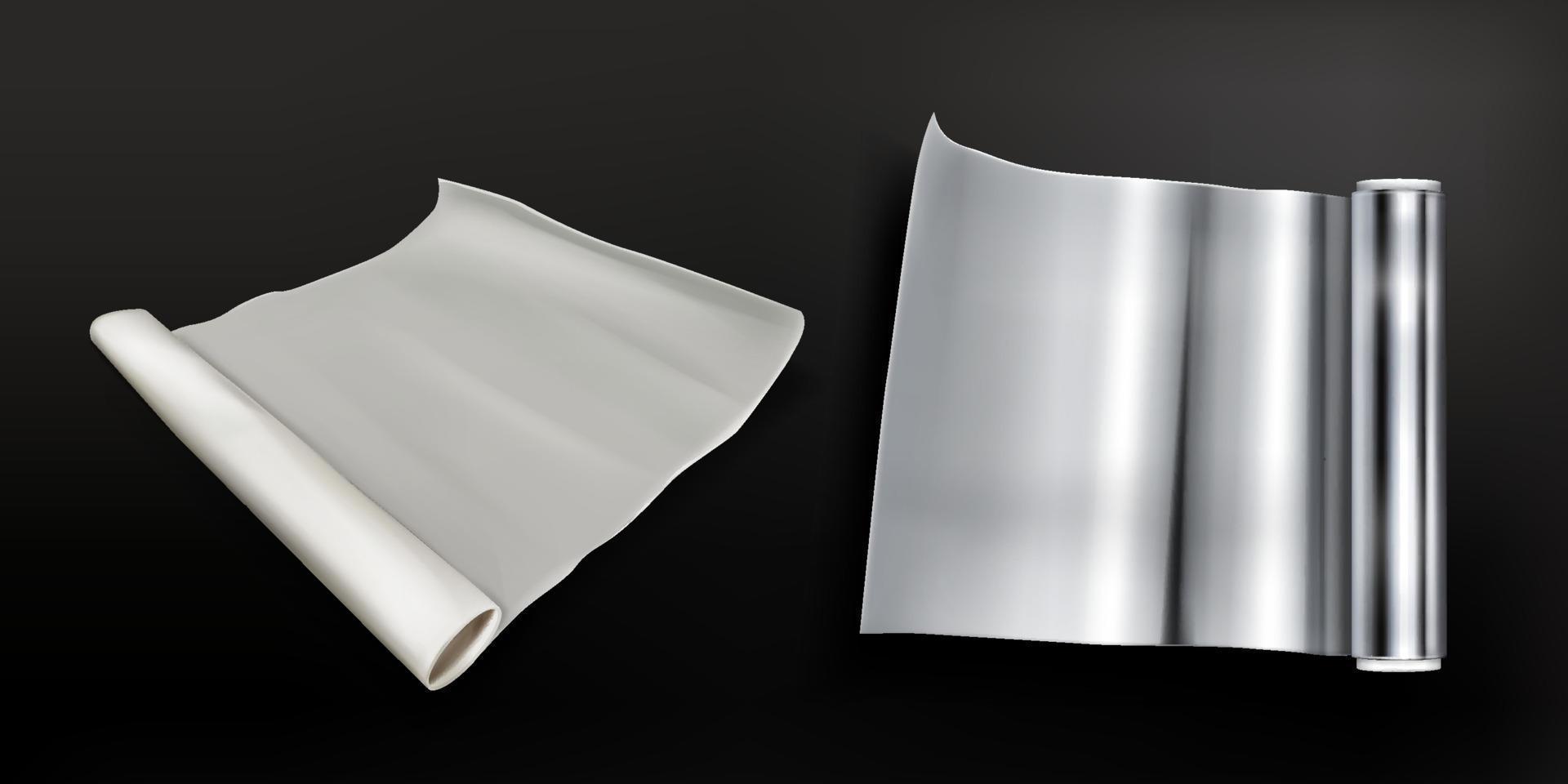 rollos de papel de aluminio y papel de horno blanco vector