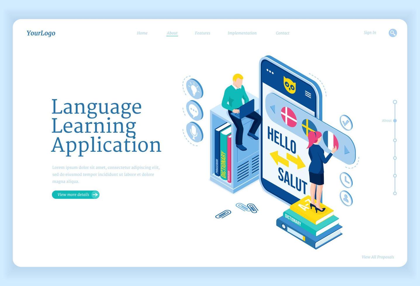 Language learning application, online education vector