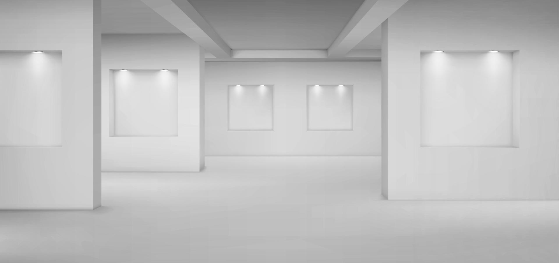 Empty gallery with empty niches with spotlights vector