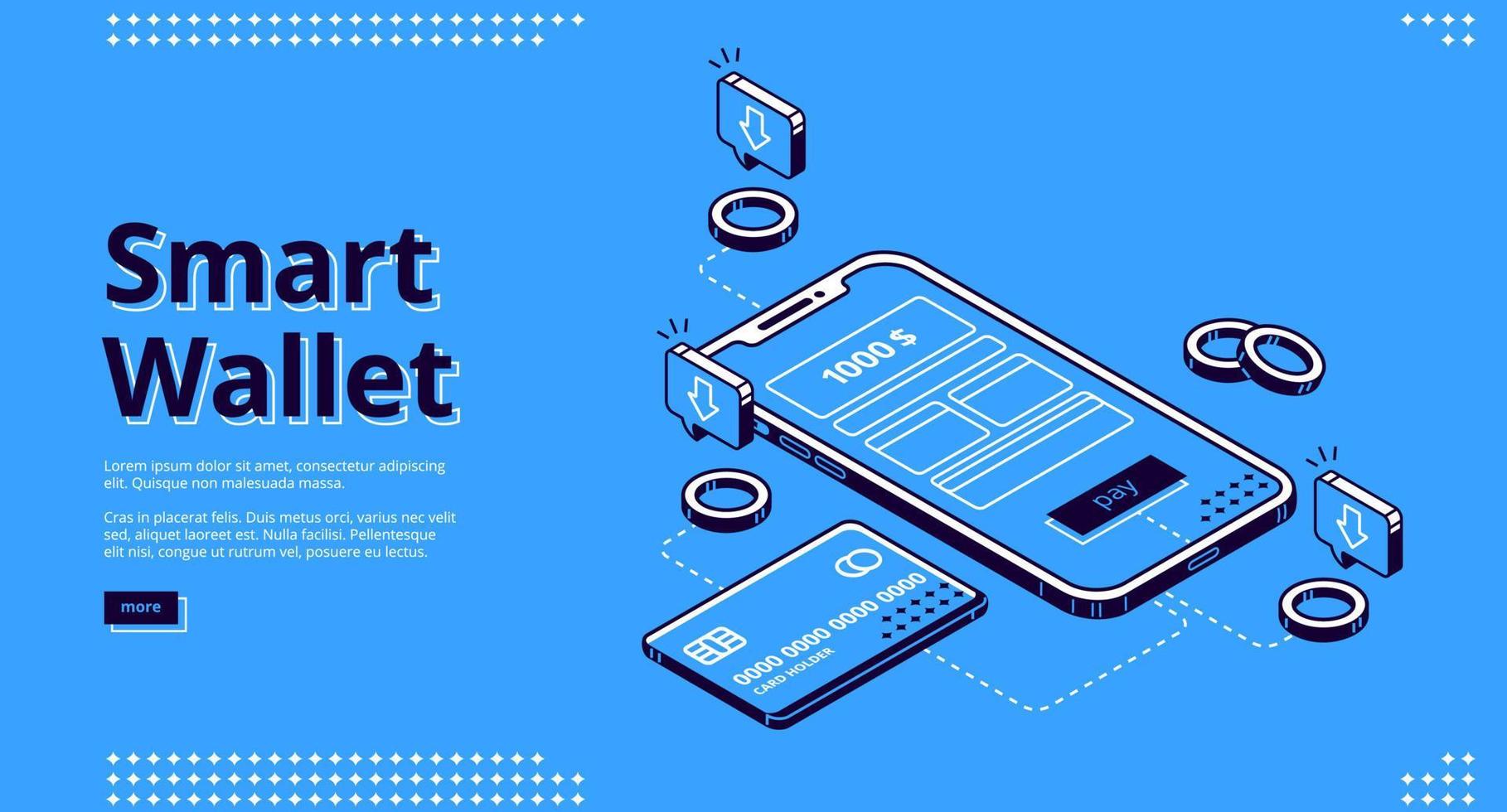 Smart wallet isometric landing page web banner vector