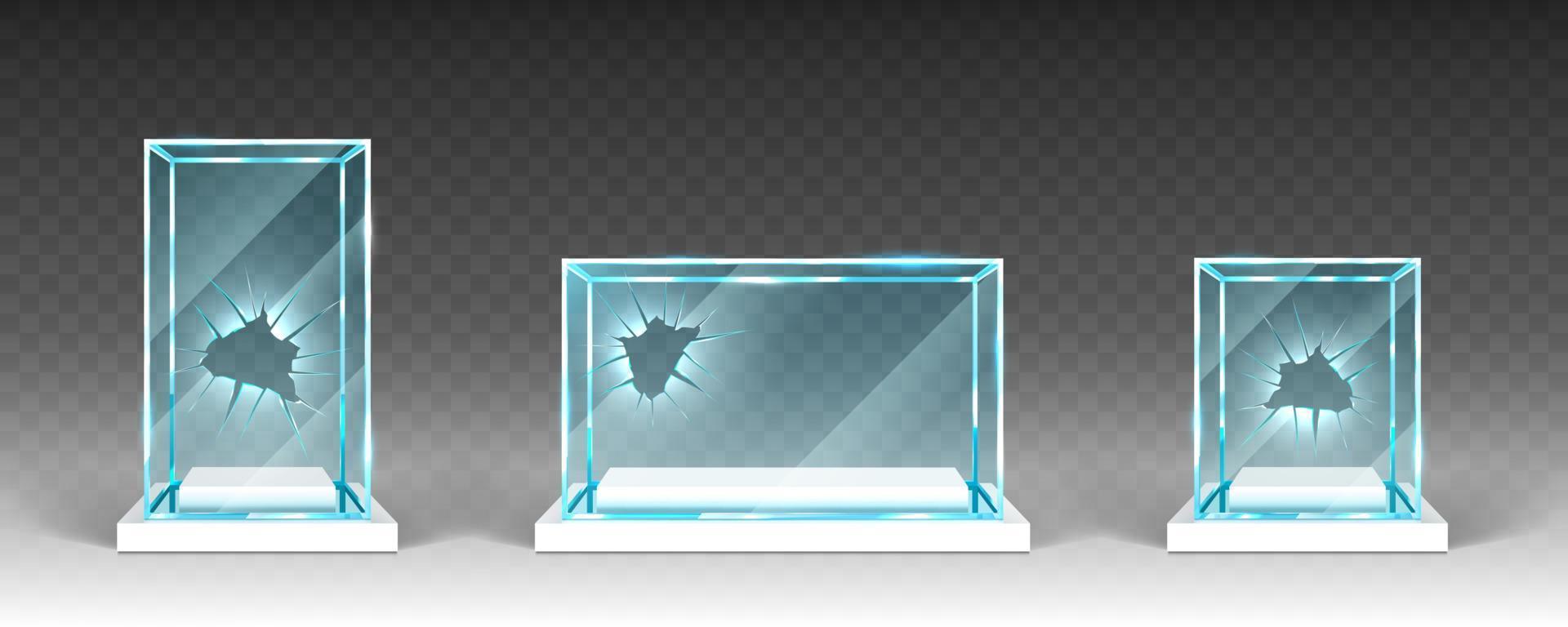 Broken glass showcases, displays, exhibit stands vector