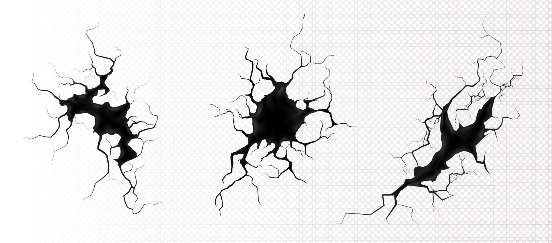 Ground cracks top view, earthquake cracking holes vector